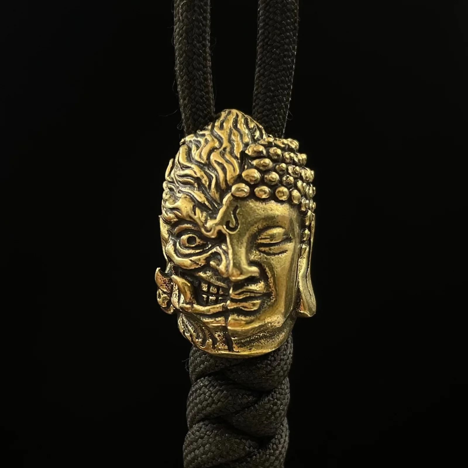 Brass Half Devil Half Buddha Face Knife Bead DIY Umbrella Rope EDC Paracord Bracelet Accessories Woven Lanyard Pendant