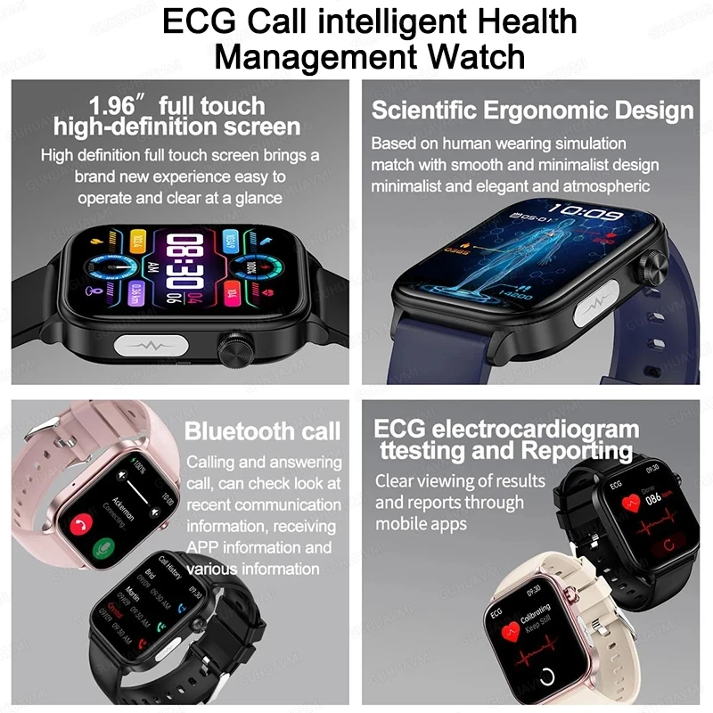 For IOS New Men Micro Physical Examination Medical Grade Health Watch Non-Invasive Blood Glucose lipid Bluetooth Call Smartwatch