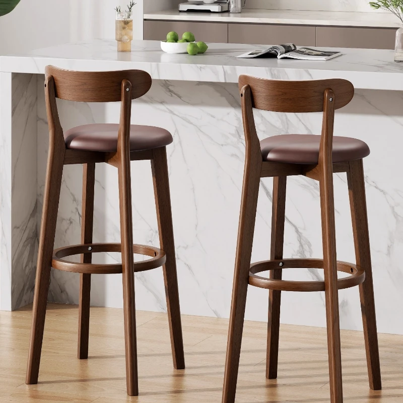 Chaise de Bar moderne en bois massif, tabouret haut de café, Design ergonomique, chaise à dossier confortable pour la maison, salon, salle à manger