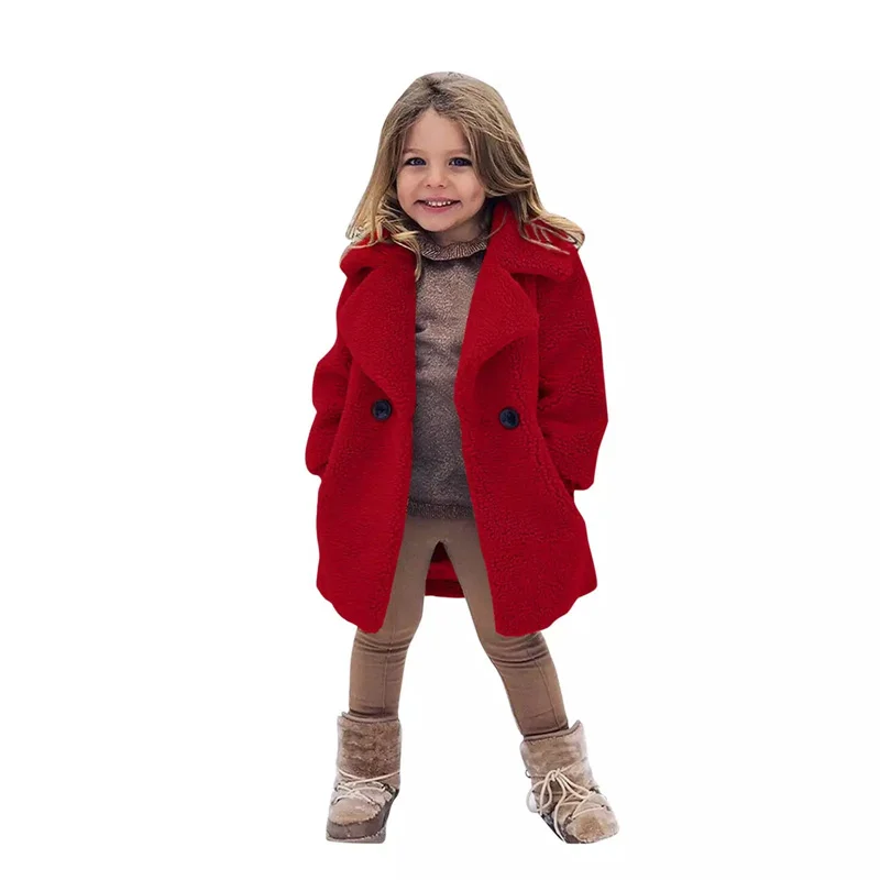 Warm Lamb\'s Wool Jackets For Girls Boys Winter Fleece Outerwear Autumn Children Fashion Single-Breasted Coats Big Kids Clothes