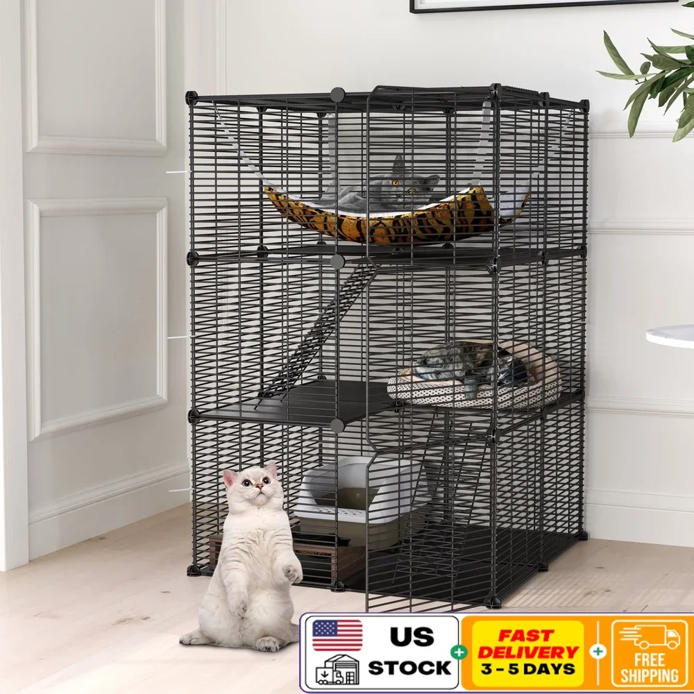 

41 Large 3 Tier Cat Cage with Extra Large Hammock Indoor Outdoor Pet Playpen DIY Easy Assembly Durable Comfortable Cat Home