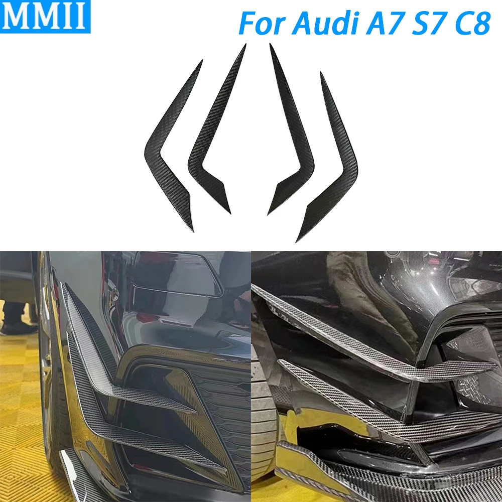 For Audi A7 S7 C8 2019-2022 Real Dry Carbon Fiber Front Bumper Lip Spoiler Panel Decorative Cover Car Retrofitting Accessories