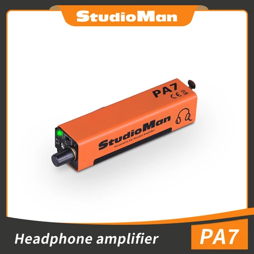 StudioMan PA7 Amplificador de monitor intrauditivo portátil personal, entradas XLR y TRS de salida de 3,5 mm, interruptor estéreo/mono, ajuste de volumen