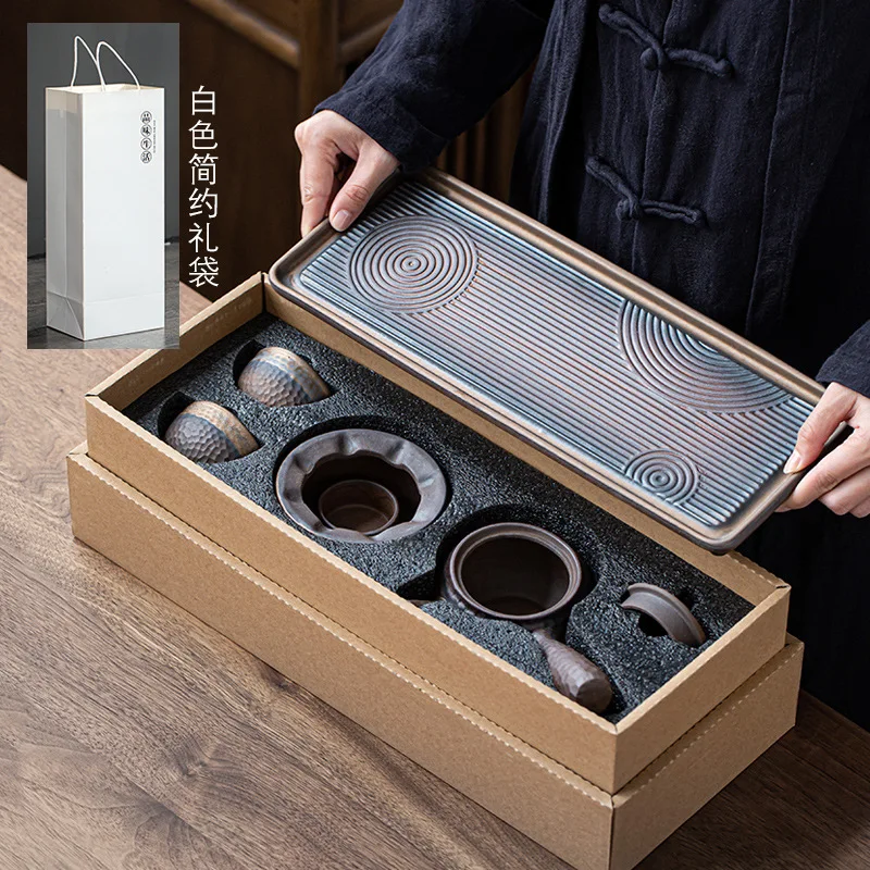 Japanese-style Simple Kung Fu Tea Set Stoneware Teapot Alcohol Stove Heating Ceramic Tea Set Tea Tray Suit