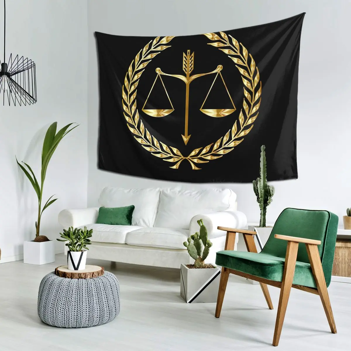 

Золотые весы правосудия Логотип Юрист Юридическая вечеринка Гобелен Настенный Эстетический домашний декор Гобелены для комнаты в общежитии