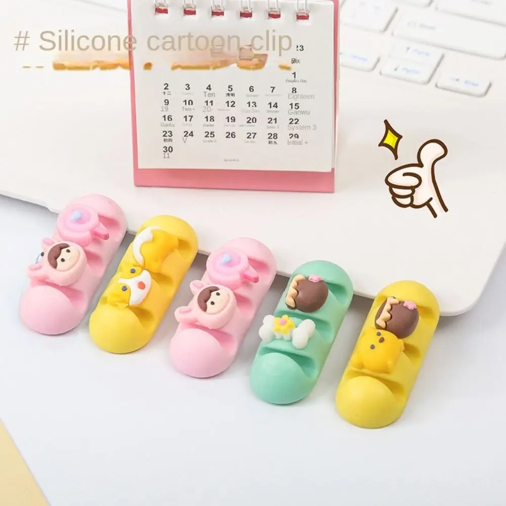 Desenhos animados Silicone Cabo Organizador, Cabo Protetor, Clipe USB, Mesa Flexível, Kawaii, Escritório