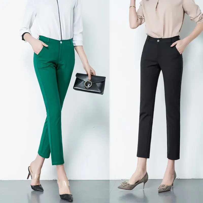 

Womens 2023 New S-4xl Big Size Formal Office Pencil Pants Elegant Ladies OL Work Pantalones Casual Elastic Cotton Slim Trousers