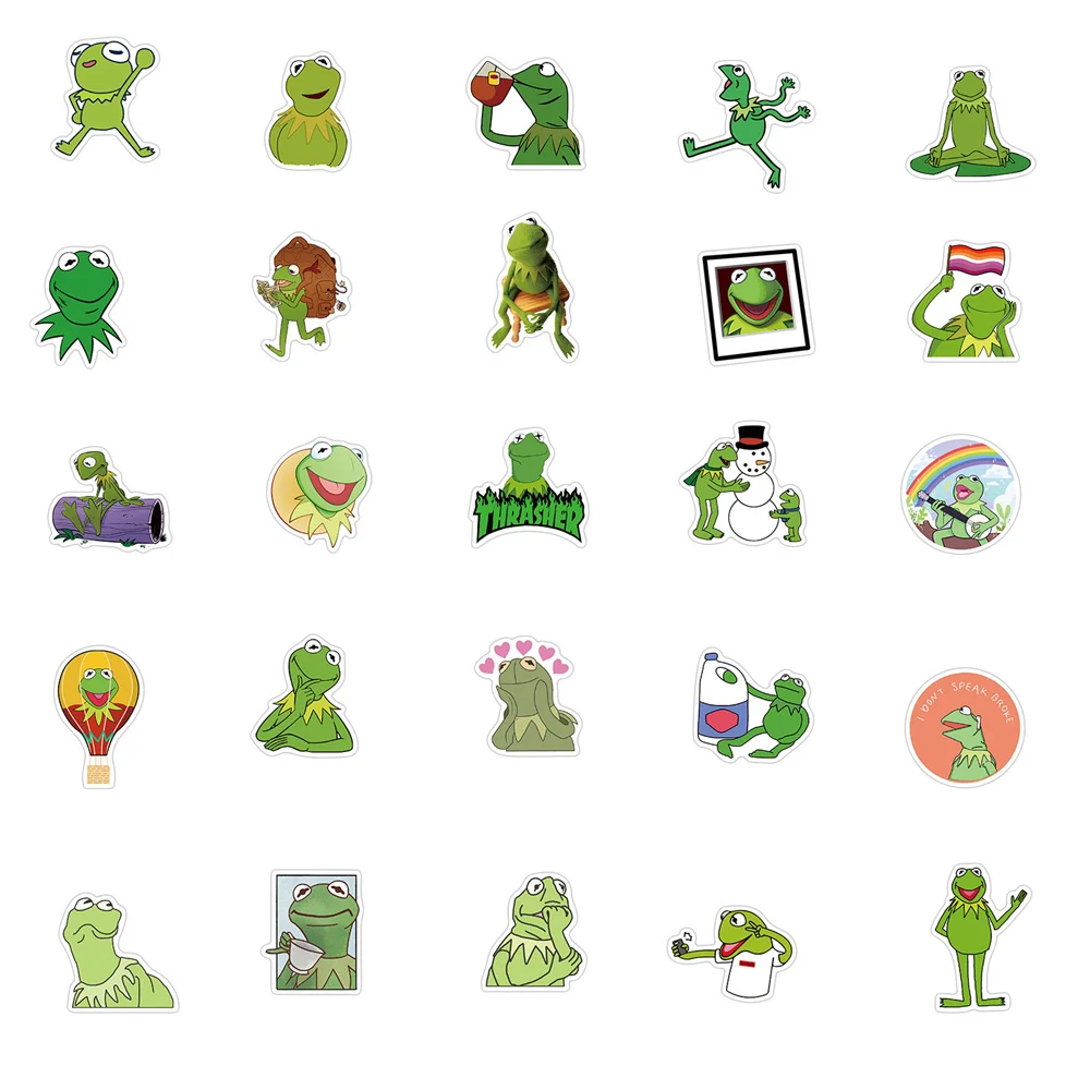 50PCS Cute Cartoon Personality Kermit The Frog Decorative Graffiti Waterproof Sticker Notebook Refrigerator Water Cup