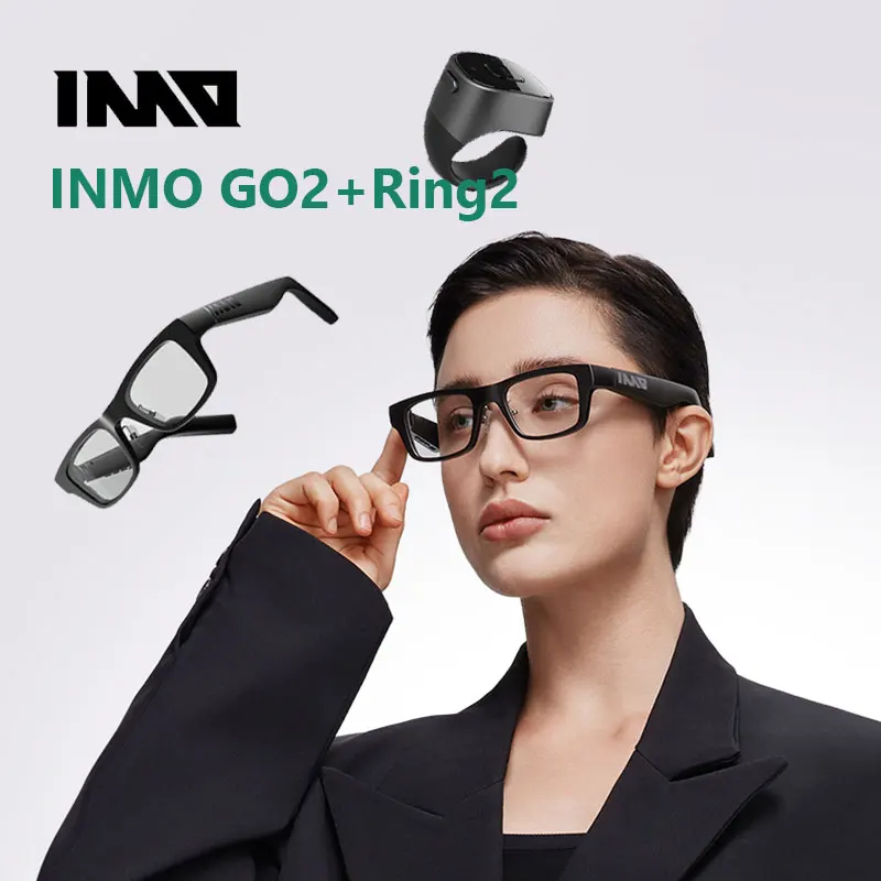 [INMO GO2 & Ring2 Kit] نظارات AR للترجمة اللاسلكية 40 لغة ترجمة في الوقت الحقيقي تتطالب على النظارات الذكية للسفر
