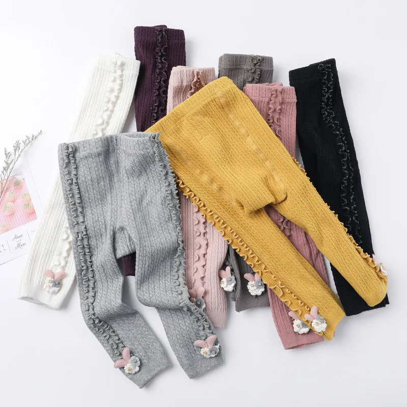 0-6Yrs Baby Girl Leggings Spring Autumn Fungus Candy Color Elastic Children Pants Baby Ribbed Cotton Socks Clothing DS29