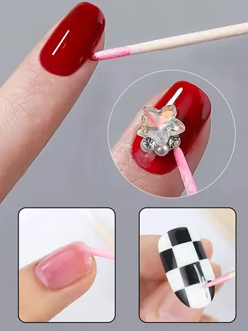 100Pcs Double-Ended Cotton Swabs Fine Pointed Tips for Nail Art Makeup Eyeliner Correction - Beauty Tools