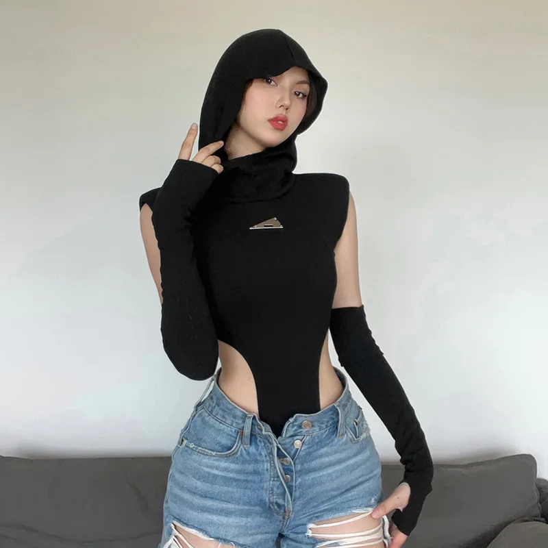 Seasonal New Women Solid Slim Street Fashion Hooded Sexy Sleeveless Bodysuit