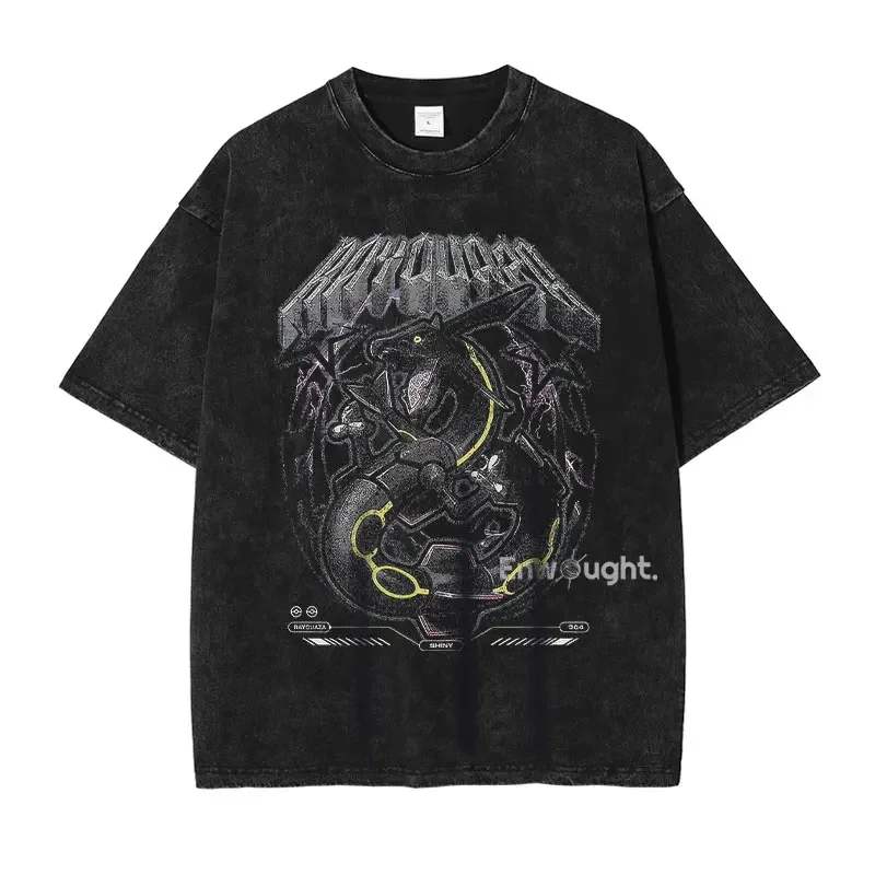 Short Sleeved Round Neck Y2k Tshirt Men Clothing New in Top & Tees Mens T-Shirt Anime Lugia Butterfree Dragon Vintage Washed