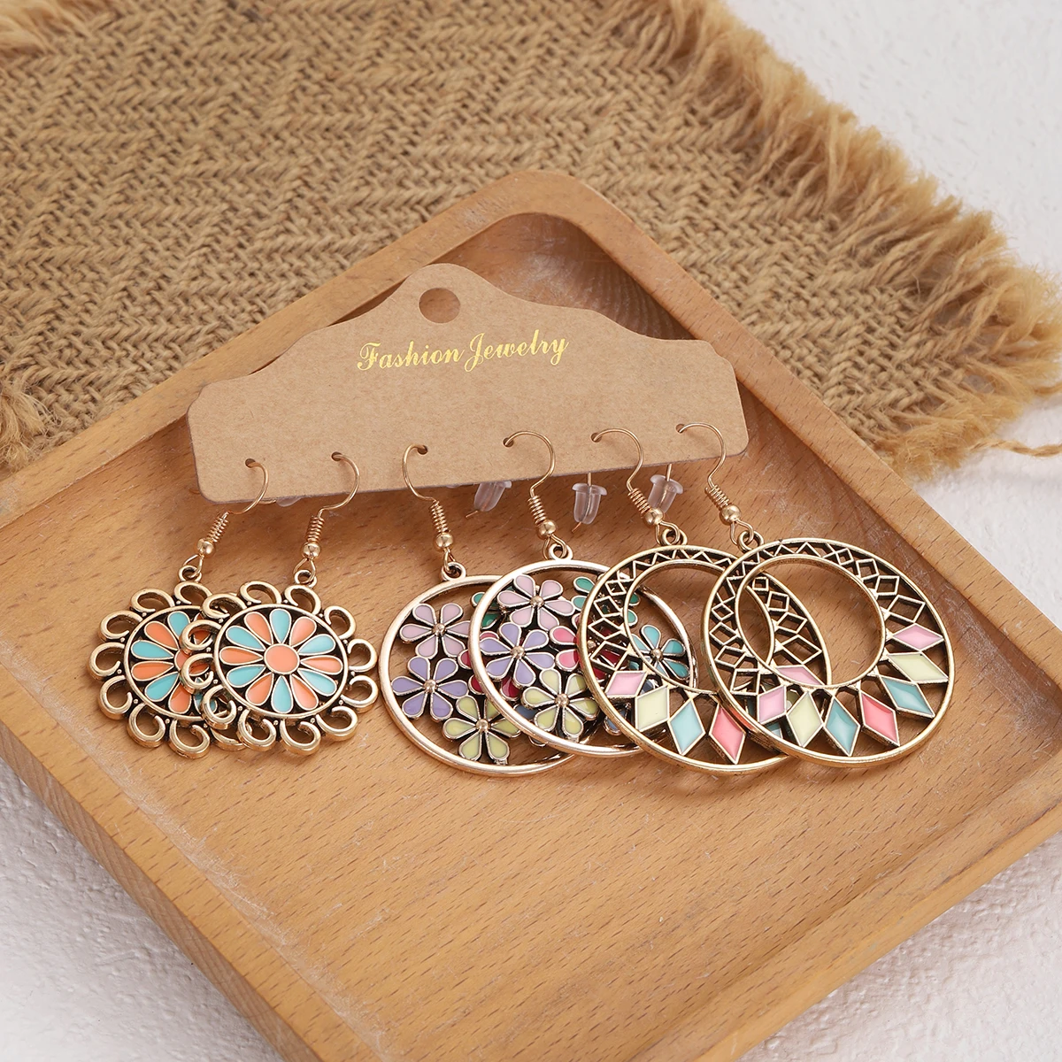 2025 Fashion Boho Flower Colorful Earring Set Women Ethnic Round/Water Drop Geometric Earrings Pendientes Wedding Jewelry Female