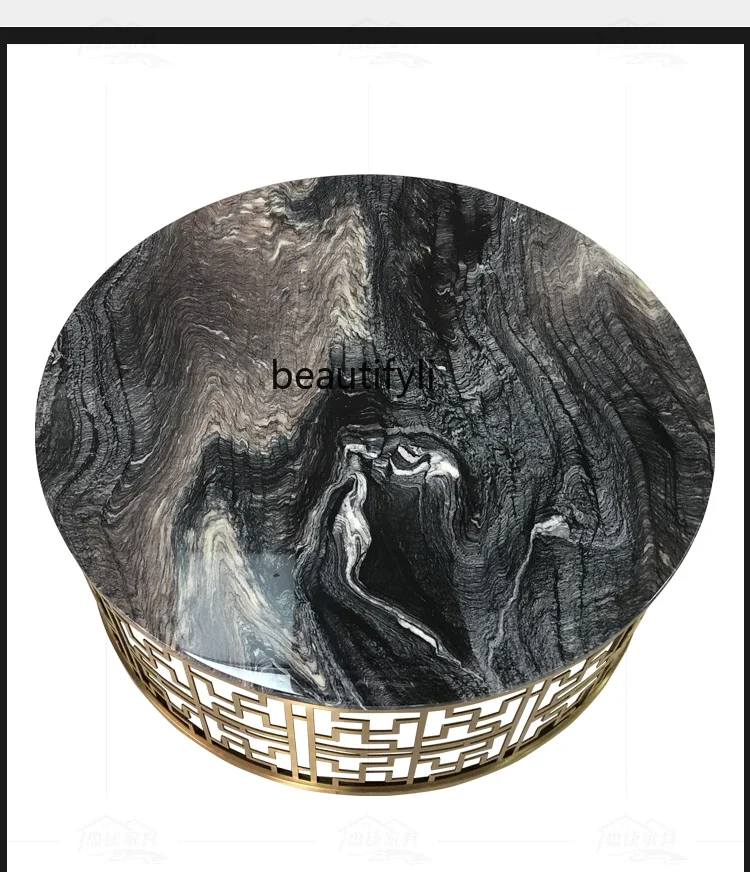 Natural marble coffee table, light luxury creative living room rock slab tea table round table8578