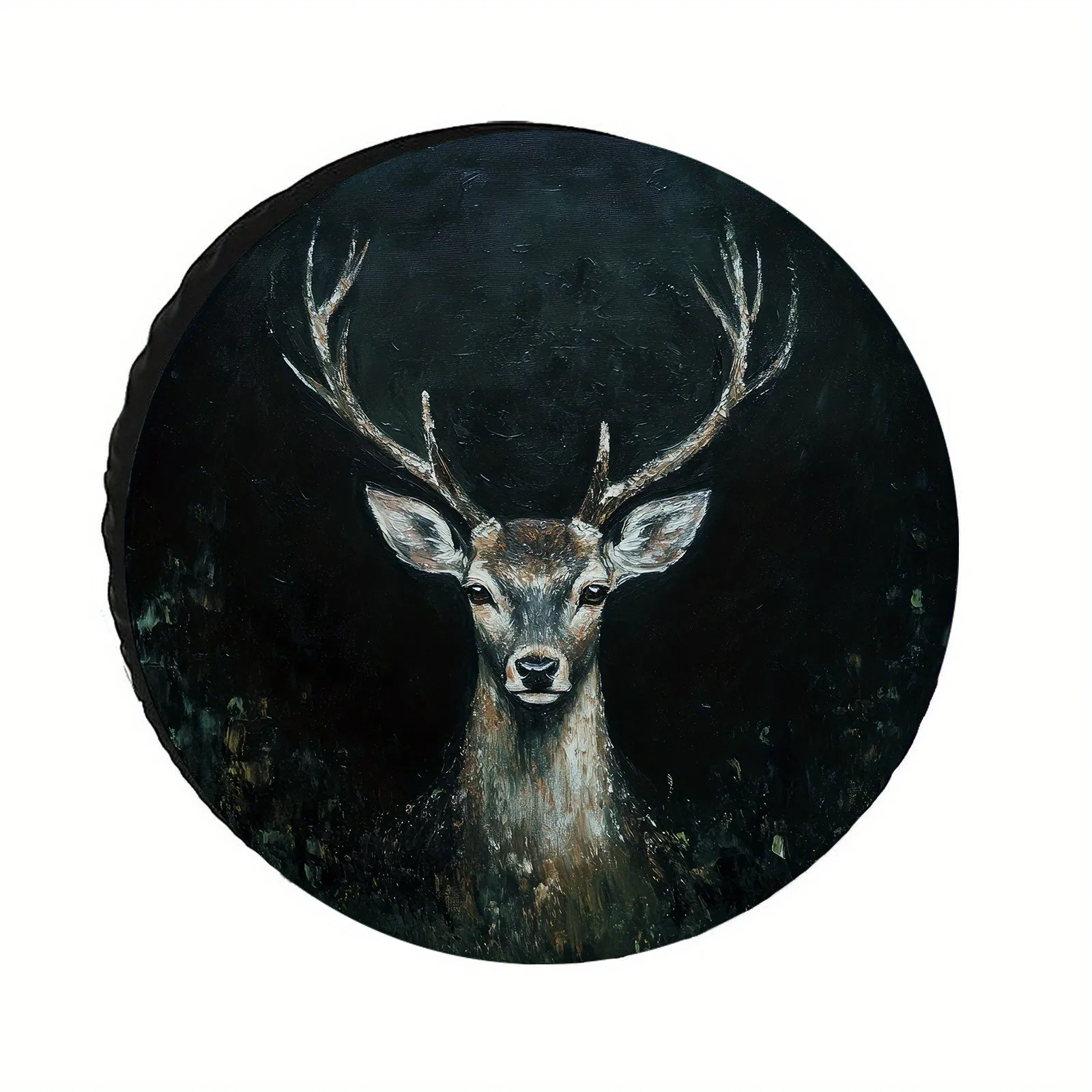Realistic Deer Head Art Spare Tire Cover Durable Polyester Elastic Hem for 28-34 Inch SUV