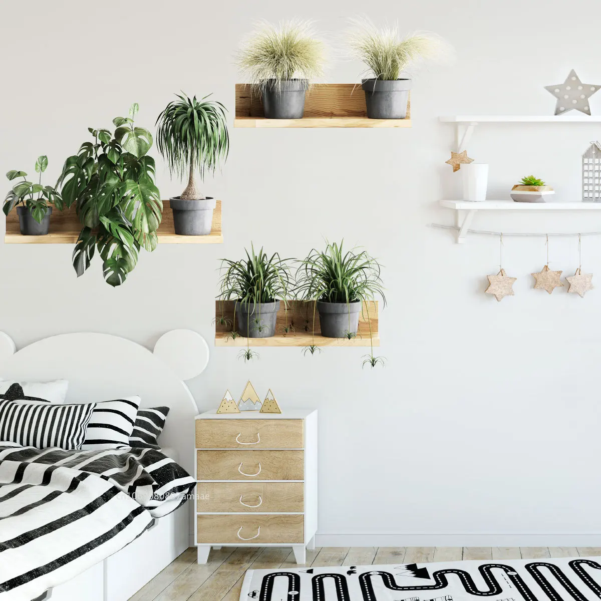 6pcs 3D Vinyl Bonsai Wall Stickers Tropical Green Plant Rose Tulip Wallpaper Modern Tile Wall Sticker Mural for Home Room Decor
