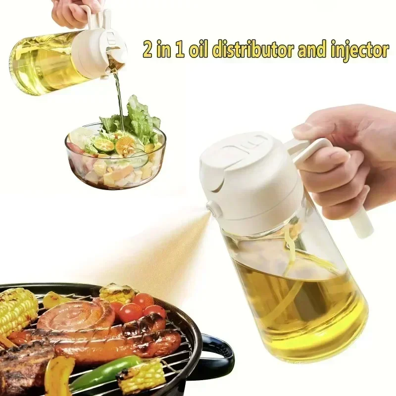 2in1 500ml Glass Spray Oil Sprayer Bottle Spray Oil Dispenser Oil Jar Cruet BBQ Kitchen Baking Roasting Picnic Kitchen Tool