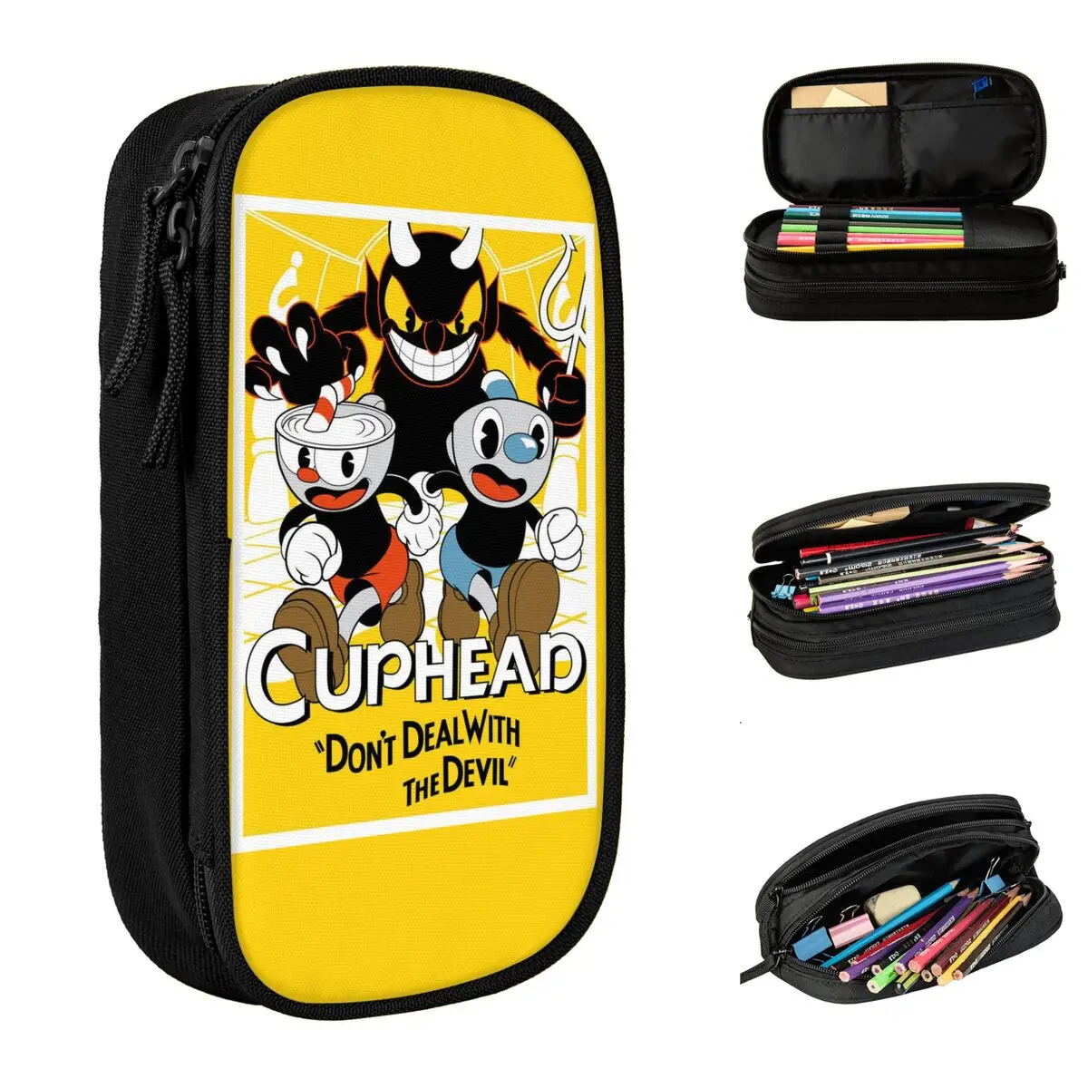 the cuphead game pencil case lovely anime devil pen box bags para estudante grande capacidade material escolar lapis cosmeticos 01