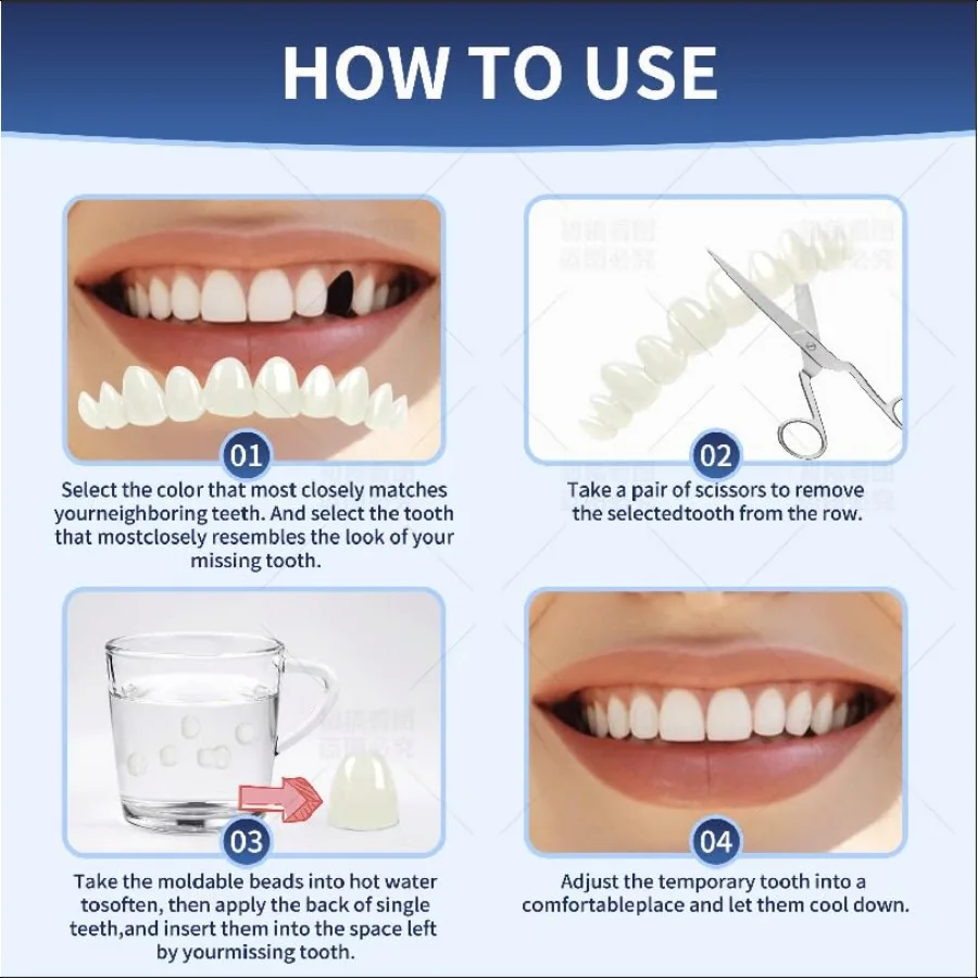 Tooth Repair KitTemporary Natural Shade for Filling The Gap Moldable Thermal Beads Replacement Kit Replace The Missing or Broke