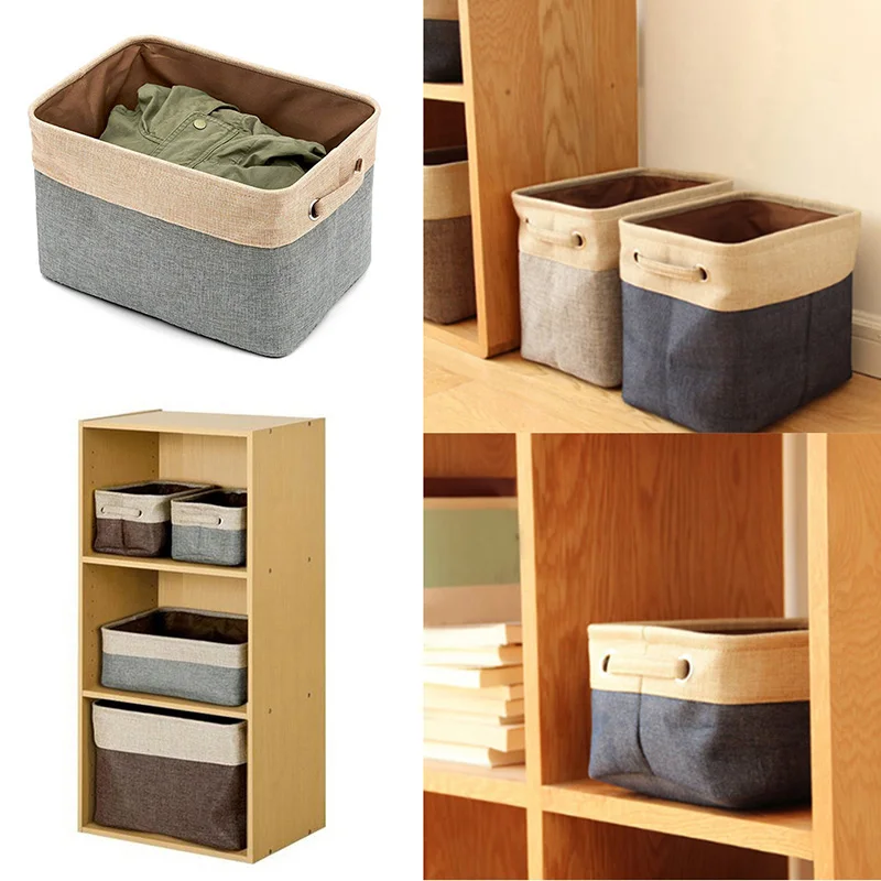 Large Capacity Storage Basket With Handle Linen Double-layer Storage Box Clothes Toy Car Storage Compartment Container Box