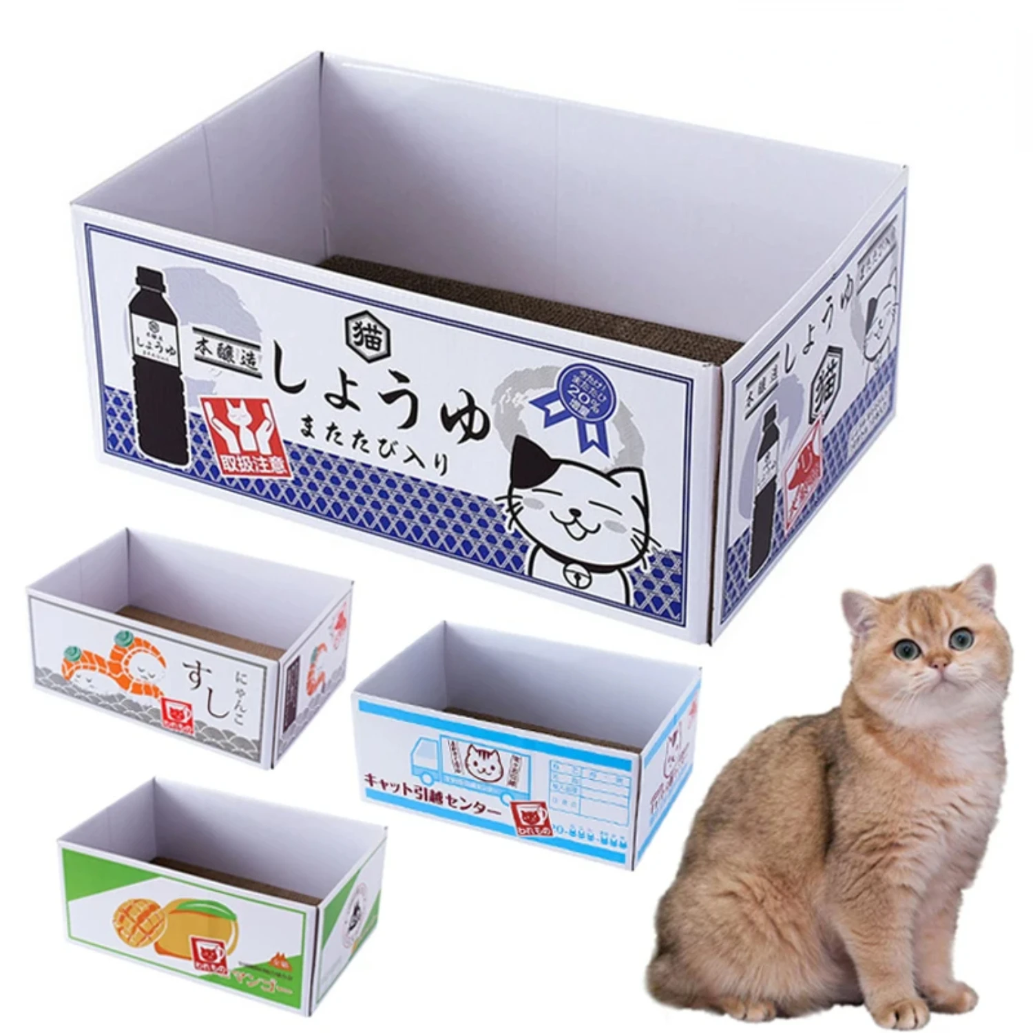 Cat Grinding Claw Toy Corrugated Scratching Board Cardboard Box for Kittens Pet Funny Mint Carton Printing Zephyr Cute Bed Sofa