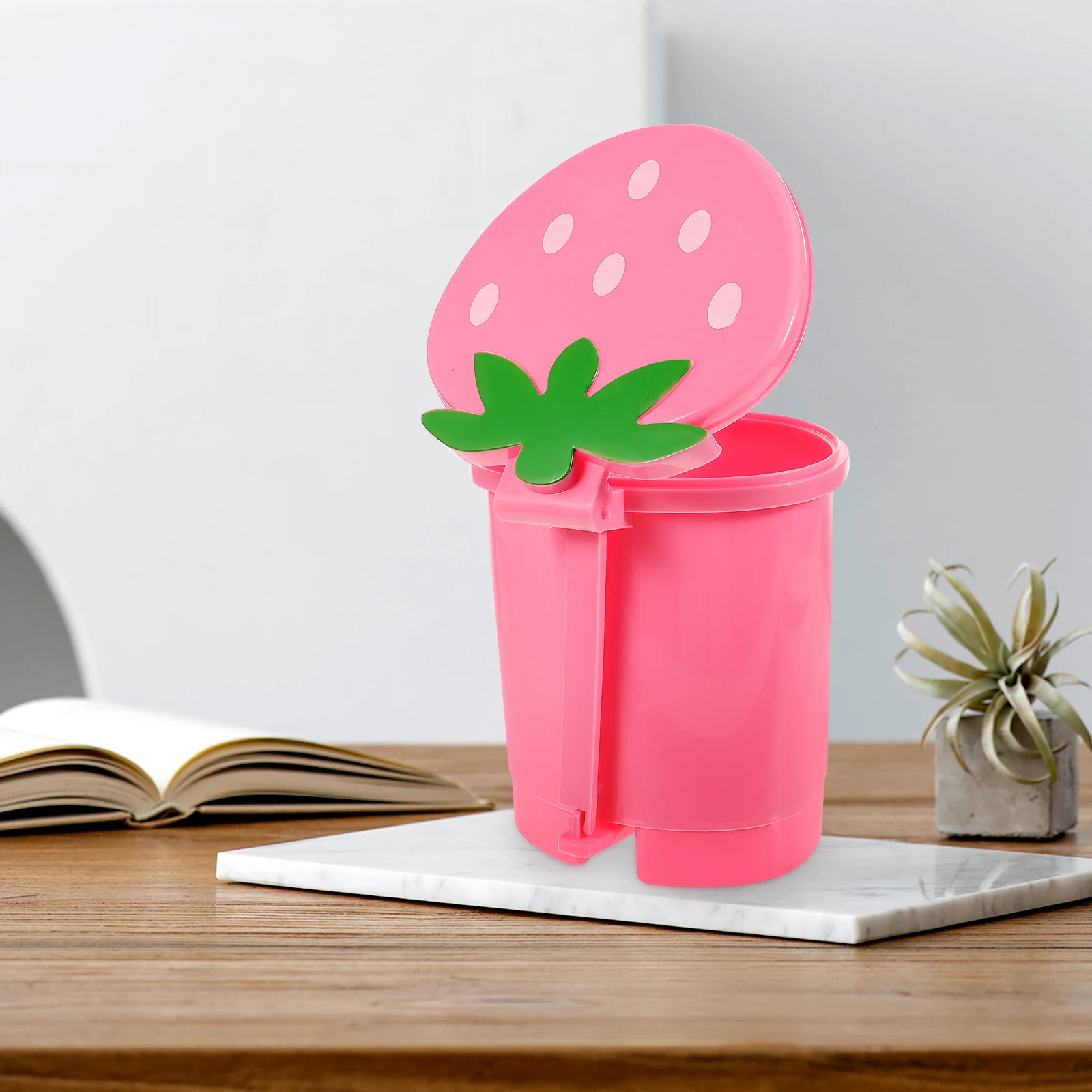 Desktop Trash Can Creative Bin Small Garbage Wastebasket Pink Straws with Cover Decorative Rubbish Plastic for Office Baby Cans