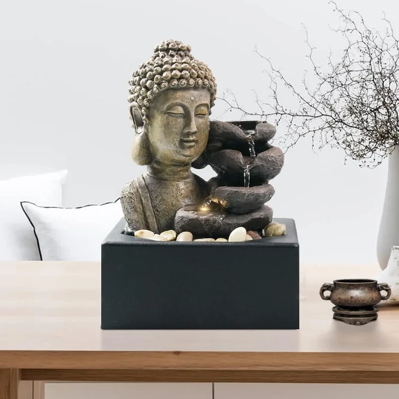 Tabletop Waterfall Fountain Indoor - Buddha Water Fountains 4-Tier Tabletop Waterfall of Zen Meditation Buddha Fountain