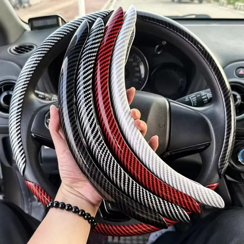 2/3PCS Laser Carbon Fiber Silicone Car Steering Wheel Cover 1K Micro Fiber Leather PVC Wheel Booster Cover Non-Slip Universal