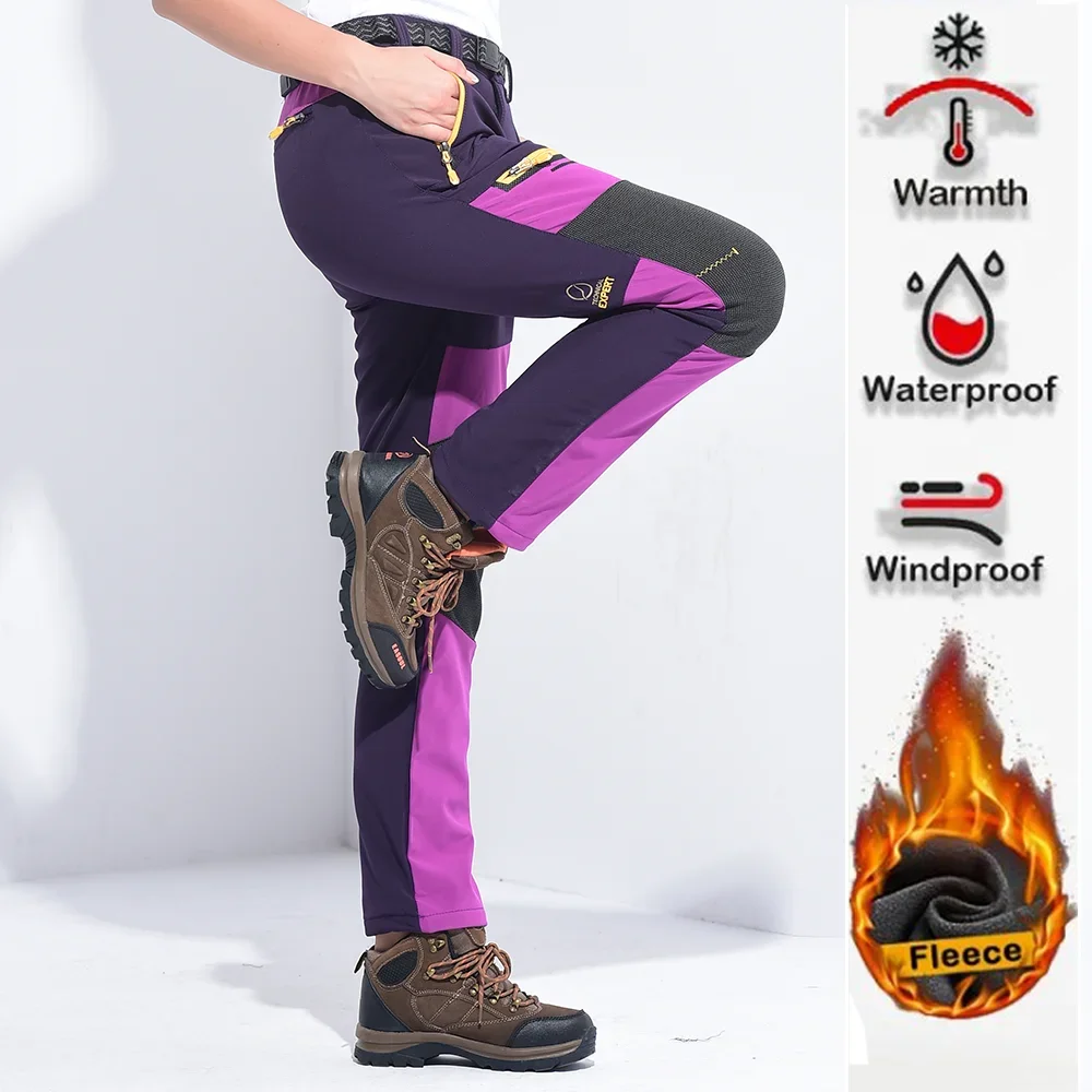 Dicke warme Fleece-Winterhose für Damen, wasserdicht, Wandern, Trekking, Camping, Skifahren, Softshell-Hose, winddichte Hose