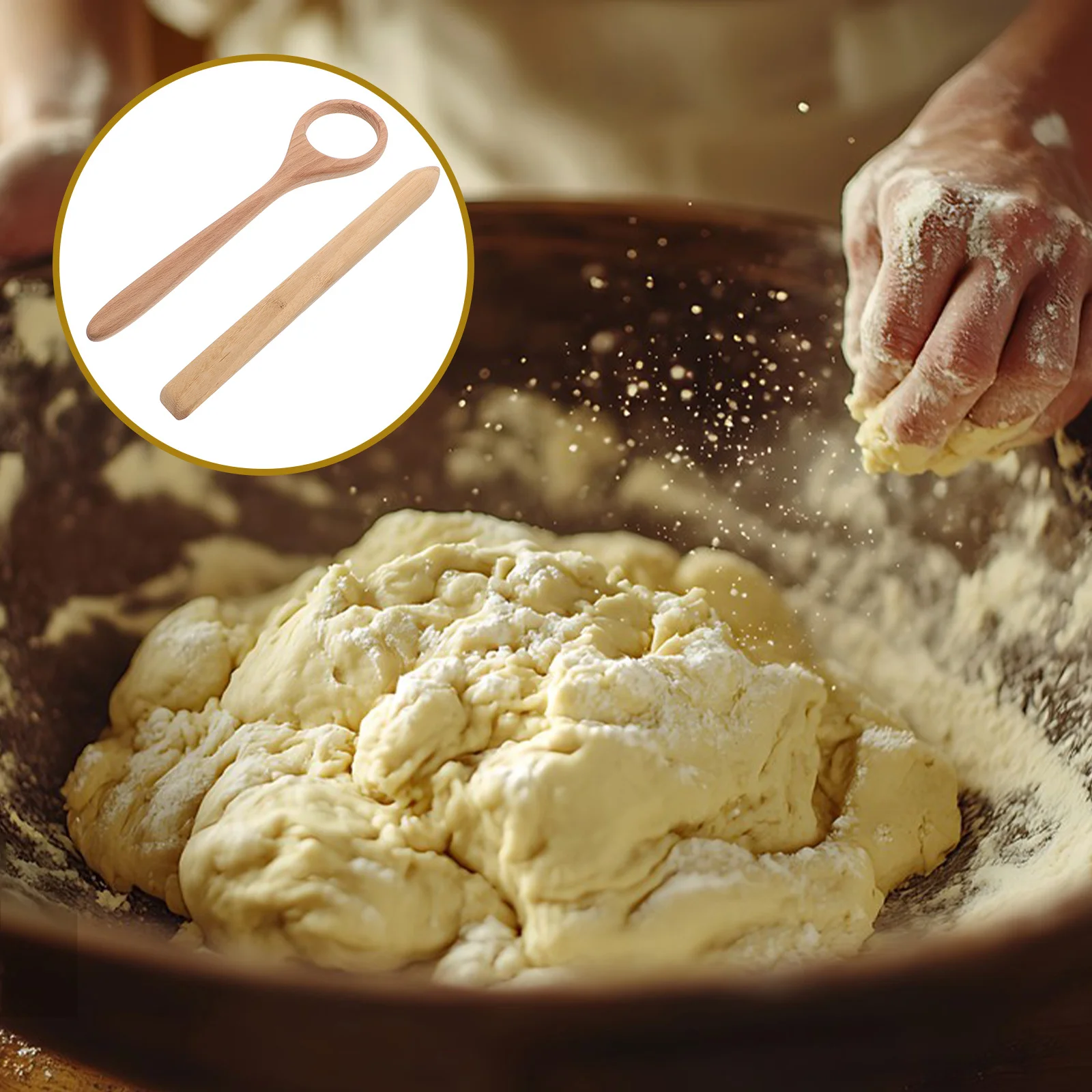 

2Pcs Wooden Danish Dough Whisk Ergonomic Handle Manual Mixer Tool for Sourdough Bread Pizza Cake Baking Dutch Mixer