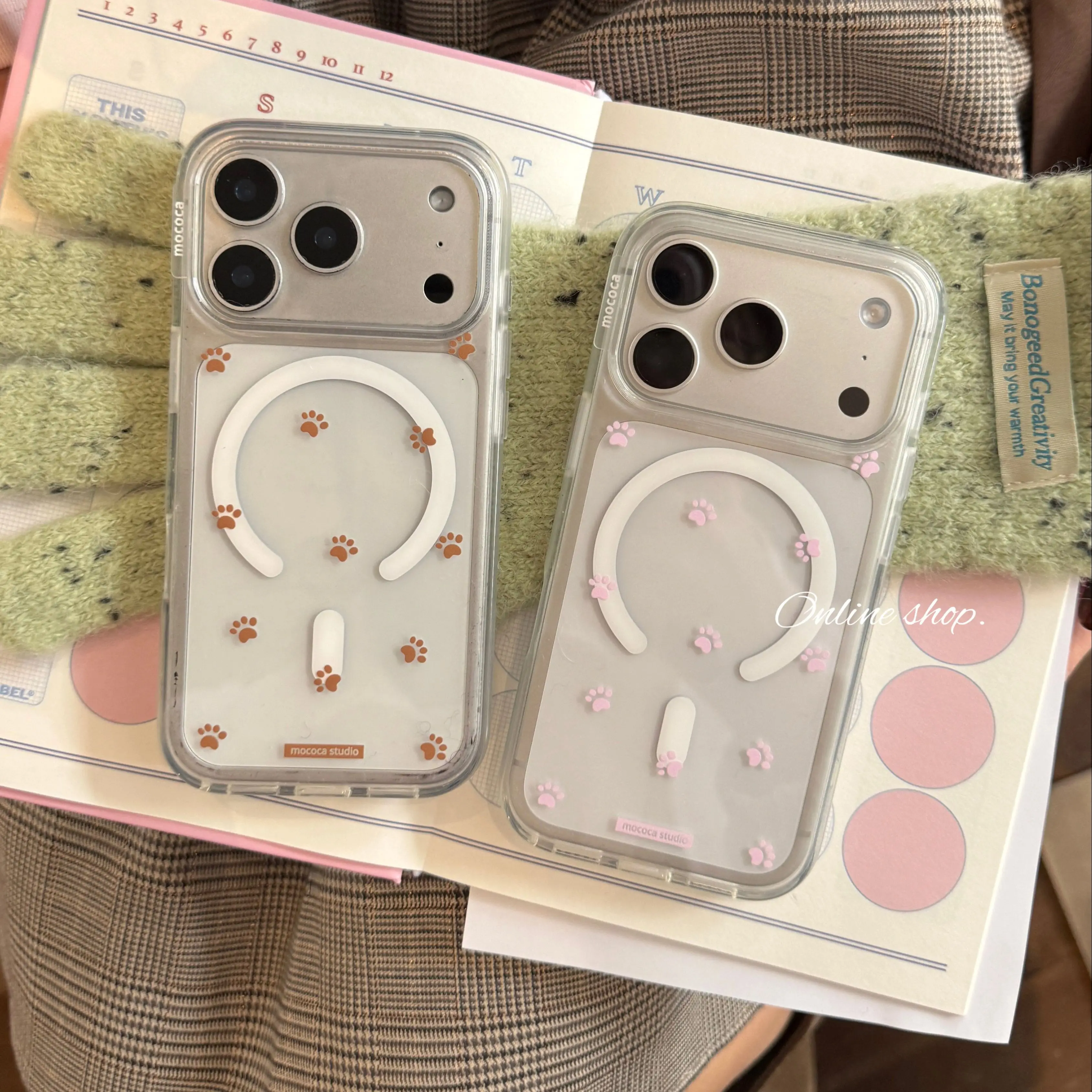 Korean Ins Pink Brown Full Screen Paw Kitten Phone Case For Magnetic iPhone 17 16 15 14 13 12 11 Pro XR X Max 7 8 Plus Cover - view 2