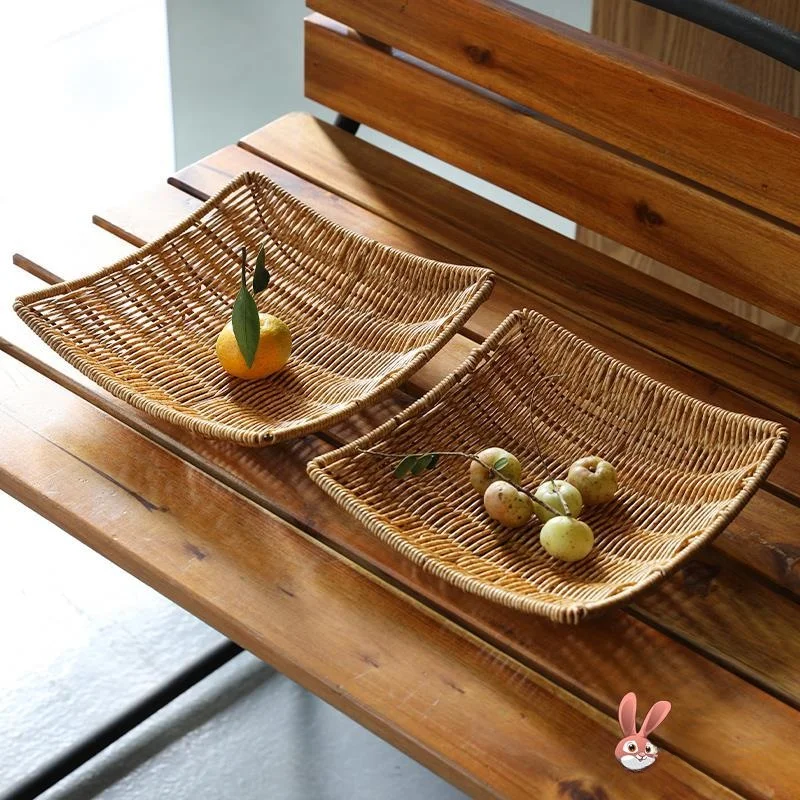 

Rectangular Bamboo Basket Wier Tray Sna Plate Fruit Basket Living Room Home Use Fried Food Tray Commercial Use Plastic Ha...