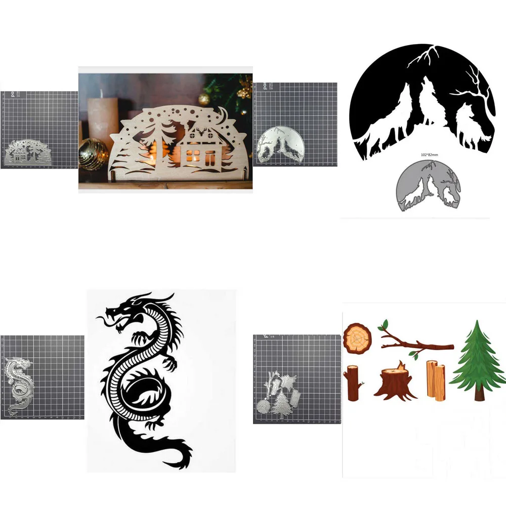 Hirsch baum Häuser Tier Fisch Wolf Drachen Metall Schneidwerk zeuge für DIY Sammelalbum Papier karten geprägt dekorative Handwerk gestanzt