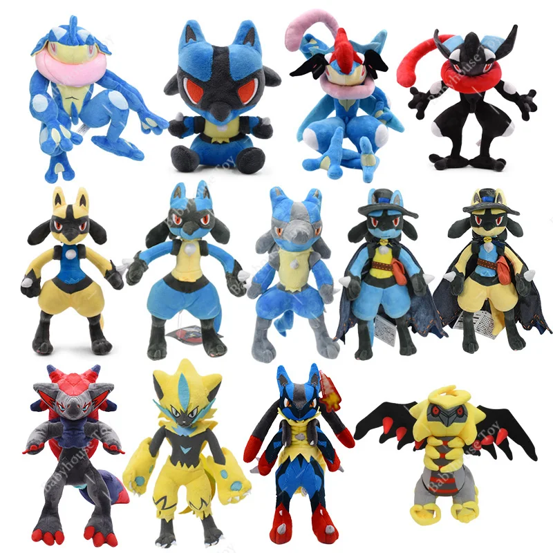 

Lucario Pokemon Anime Figure Shiny Lucario Plush Doll Hooded Jazz Riolu Zeraora Stuffed Cartoon Mega Animal Toys Xmas Gifts