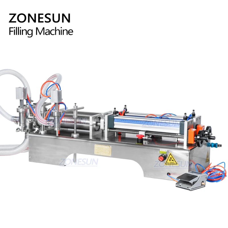 ZONESUN 완전 공압 피스톤 액체 충전 기계, 알코올 팜 오일 보틀링 포장 시스템, 2 노즐