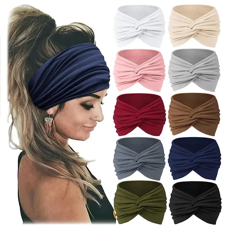 Women Girls Solid Color Headbands Knitted Cotton Hair Bands Vintage Cross Turban Bandage Bandanas Hair Accessories HairBands