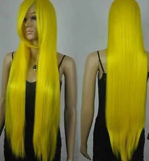 80cm Lolita Long Bright Yellow Straight Ramp Bangs Role Play Fibre Hair Cosplay Anime Wig