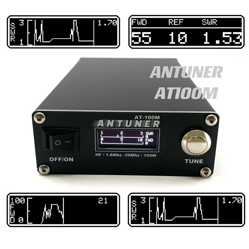 100W Antenna Tuner with Integrated Standing Wave Meter by ANTUNER AT100M for HF Radio Applications 1 8MHz 30MHz