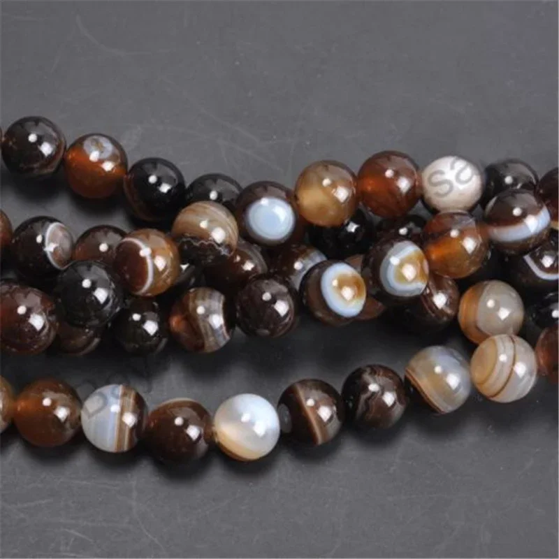 15inch Round Coffee Stripe  Agate Loose Beads Natural Stone  Gemstone for DIY  Jewelry Making 4/6/8/10mm