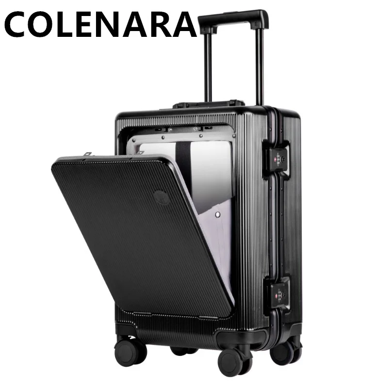 COLENARA-Bagagem De Quadro De Alumínio Com Rodas, Mala De Embarque Para Laptop, Mala De Carregamento USB, Trole De Abertura Frontal, 20 \