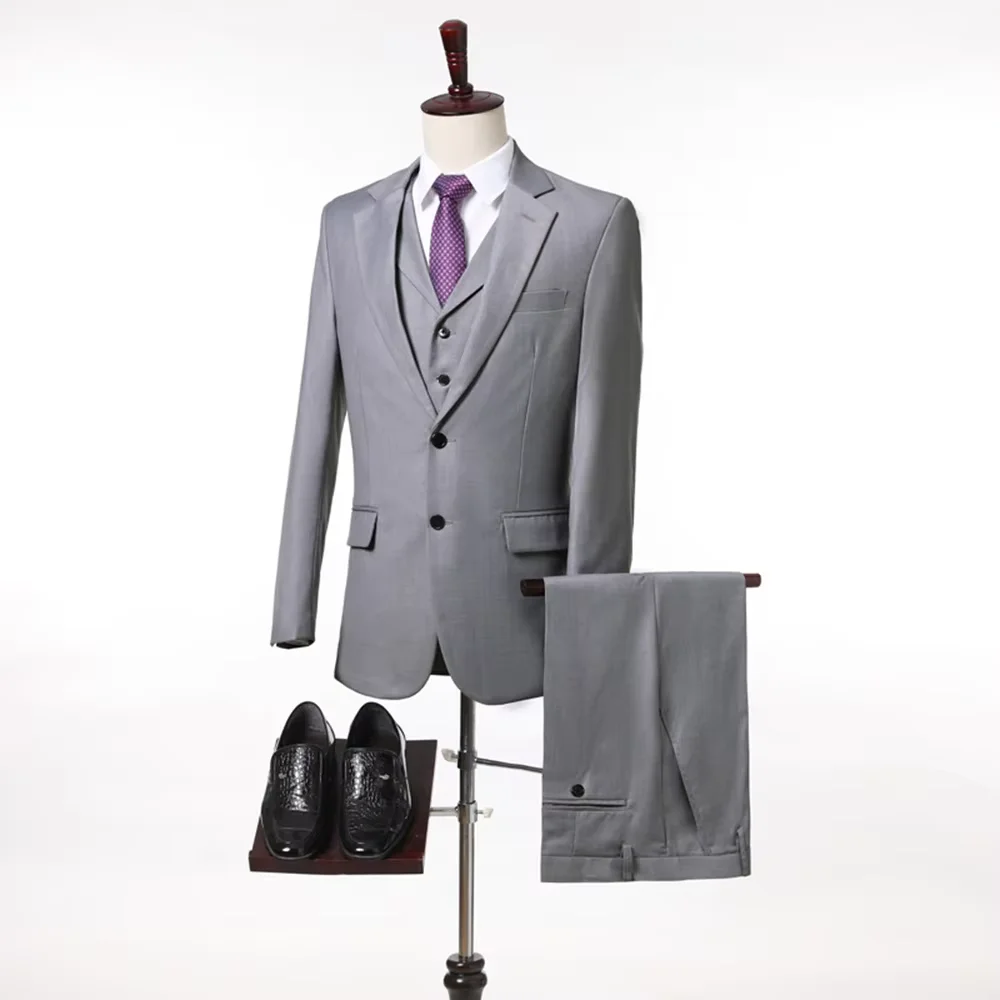 

Мужской фрак-тройка, воротник-стойка с двойной пуговицей, приталенный костюм (спортивная куртка + жилет + брюки), свадебный деловой костюм жениха