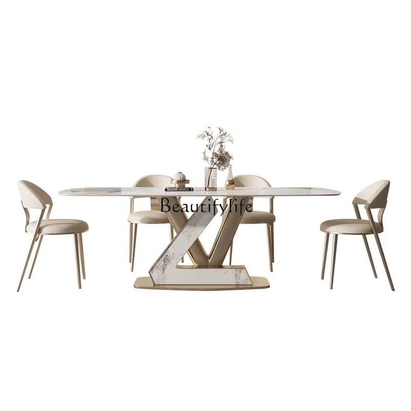 

Slate dining table Modern high-end light luxury bright Italian designer large and small apartment dining table