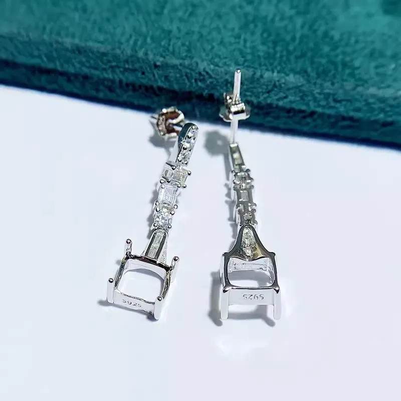 MeiBaPJ 6mm*6mm Square Stone DIY 925 Silver Empty Holder Fashion Drop Earrings Fine Charm Party Jewelry for Women