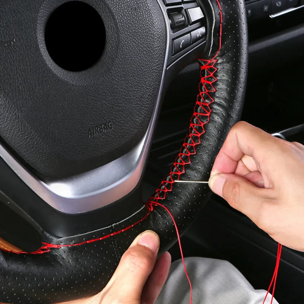 Auto Leder Lenkrad abdeckung Geflecht Anti-Rutsch-LKW Lenkrad abdeckung genäht DIY 42cm 45cm 47cm 50cm für LKW-Van – Detail 4