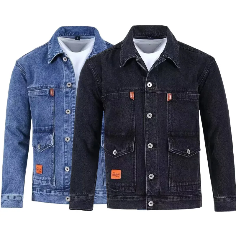 

Men's Denim Jaet Coat Autumn Winter Multi-ket Workwear Vintage Resistant to Dirt And Wearable Long Sve Outerwear