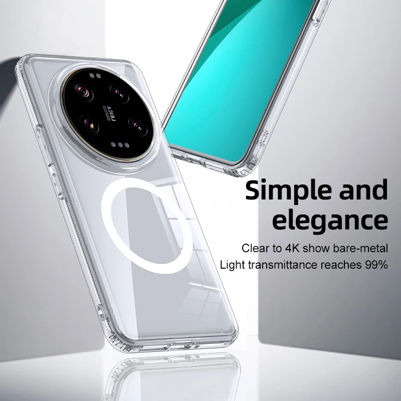 Matte & Clear Magnetic Wireless Charging Armor Magsafe Case For Xiaomi 14 Ultra Xiaomi14 Ultra Military Shockproof Back Cover