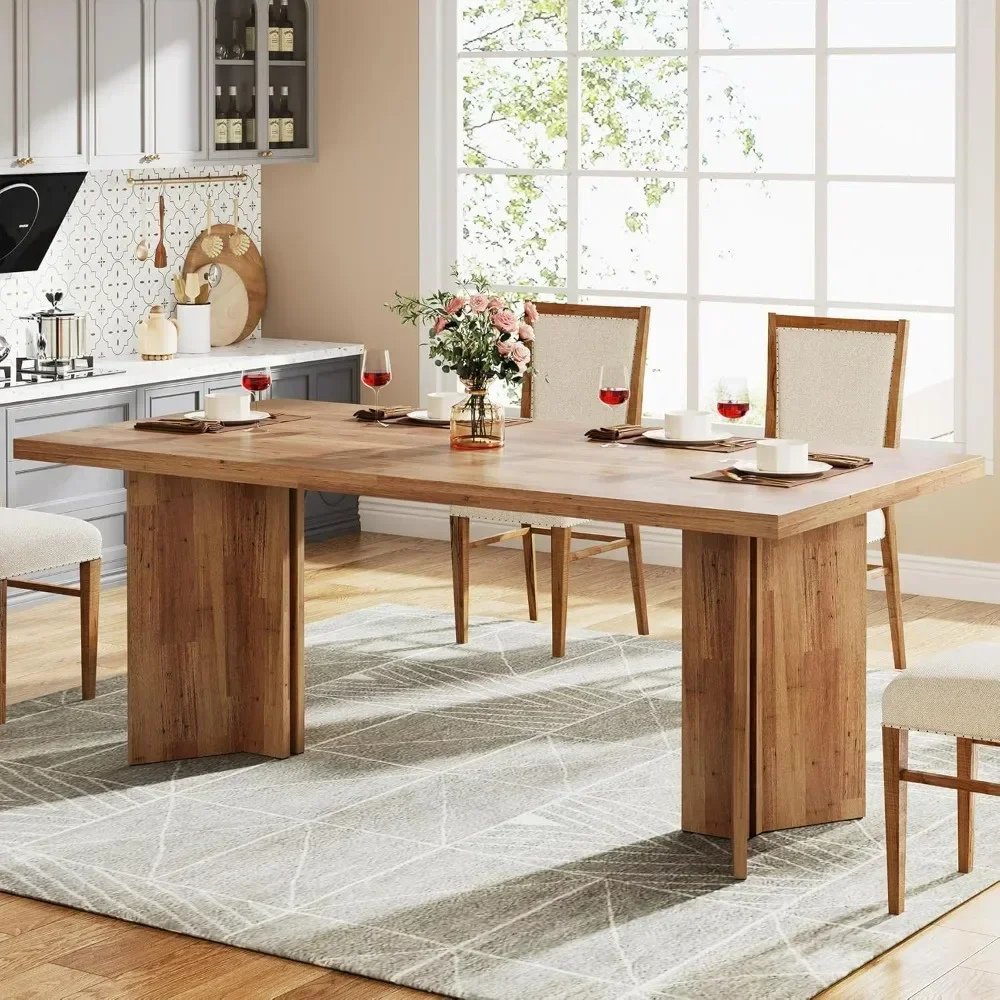 

63-inch Dining Table for 4-6, Farmhouse Kitchen Table with Large Tabletop, Rectangular Dinner Eating Table for Dining Room
