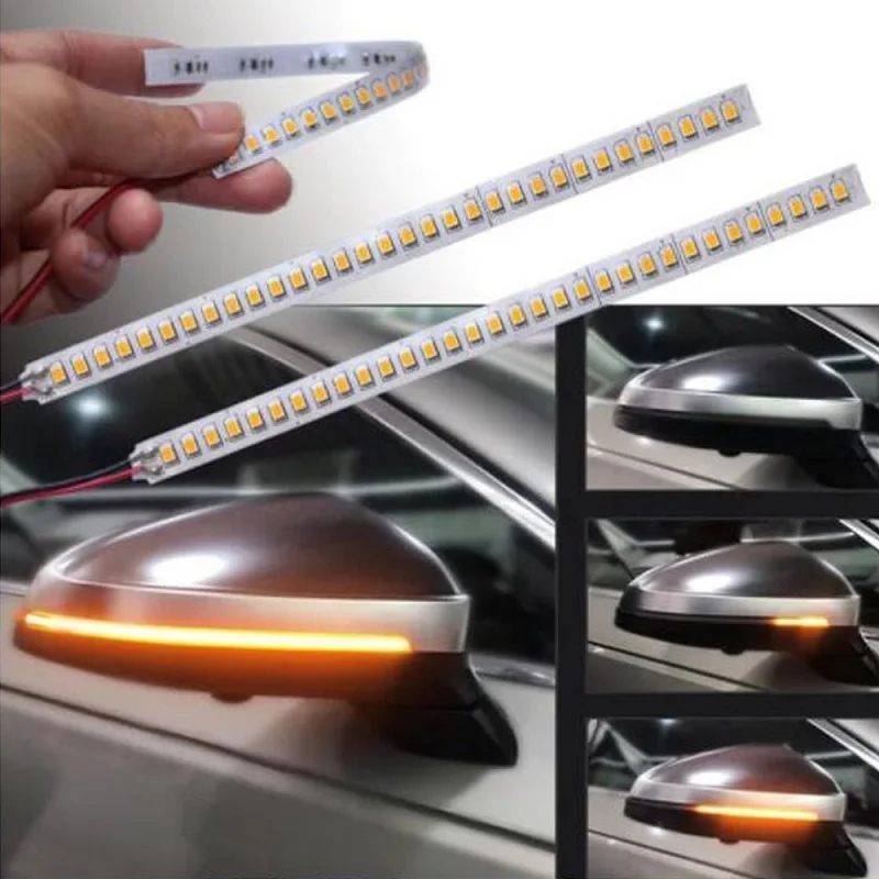 2pcs Car Rearview Mirror Indicator Lamp DRL Streamer Strip Flowing Turn Signal Lamp LED Dynamic Flexible Side Light 14/18cm 12V