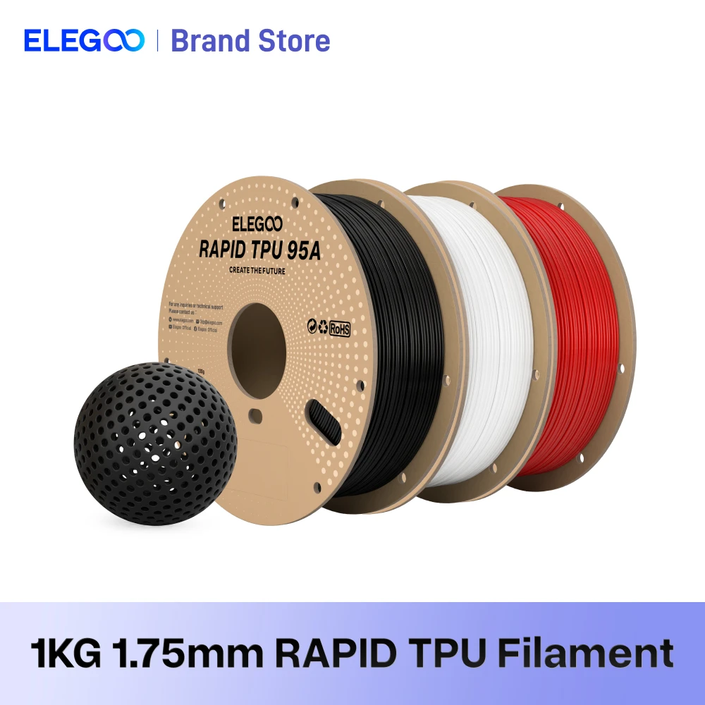 Filamento ELEGOO Rapid TPU 95A 1,75 mm Vermelho/Preto/Branco